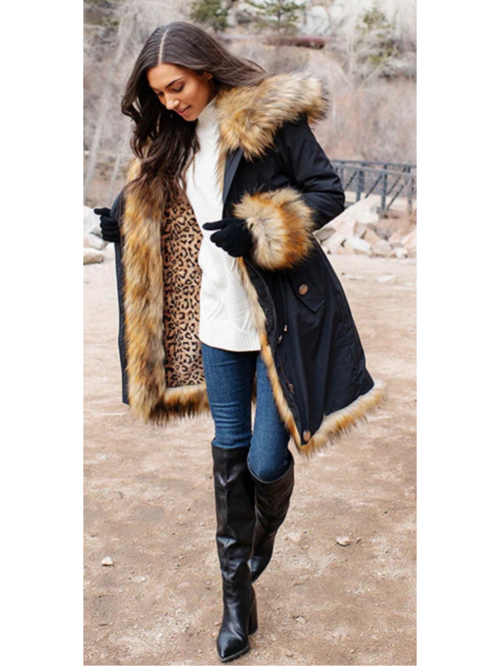 Women's Donna Salyers' Fabulous-Furs Puffer Coat, 2X, Black & Brown Leopard